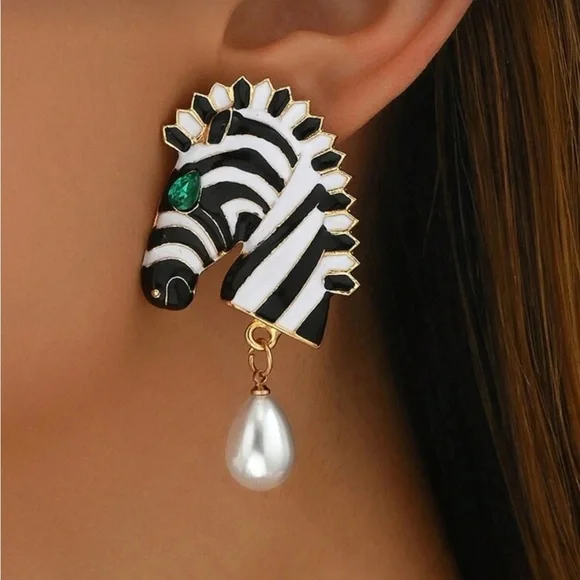 Bespoke Zebra Enamel Stud Earrings - Picture 3 of 6
